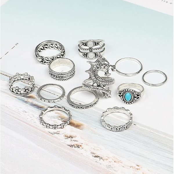 12 st Punk Djurringar Set Drakering För Kvinnor Män Silver Kristallringar Gotiska Stackbara Ringar Fesvital Smycken Halloweenfest Julgåva