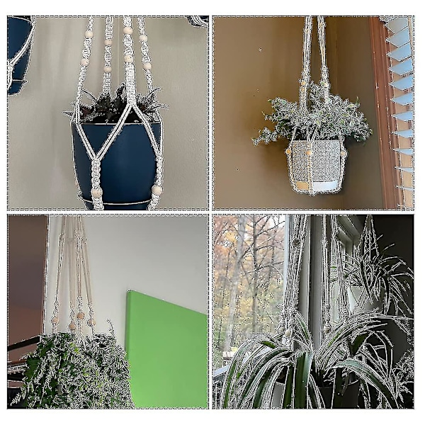 2 st Macrame Vägghängande Planthållare Växt Hängare Macrame Fläta Vägg Hängande Planthållare Bomullsrep Med Pärla Blomkruka