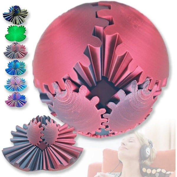 3D-tryckt kugghjulskula spinboll, kubfidgetleksak, kugghjulssfär, stressboll, skrivbordsleksak, kugghjulsleksak för stress och ångest avslappnande, A
