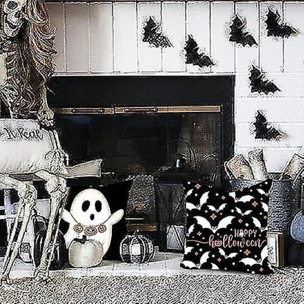 Halloween Kuddfodral 20x20 Tum Set om 4 - Spöken Pumpor Fladdermöss Dekoration