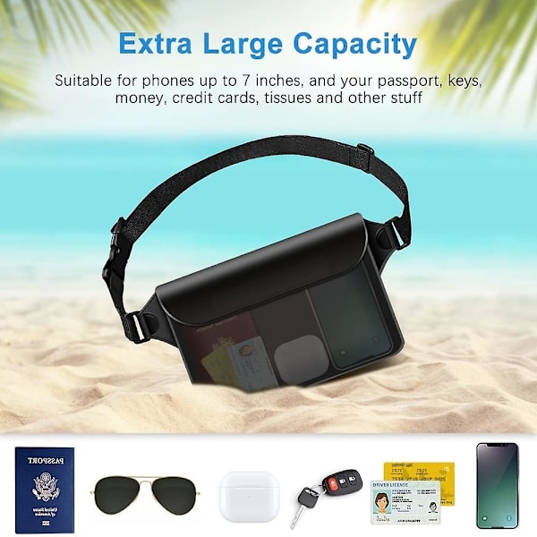 Vattentät väska, pekskärmstork väska med justerbart midjebälte för strandsimning snorkling båtliv etc (2-pack)
