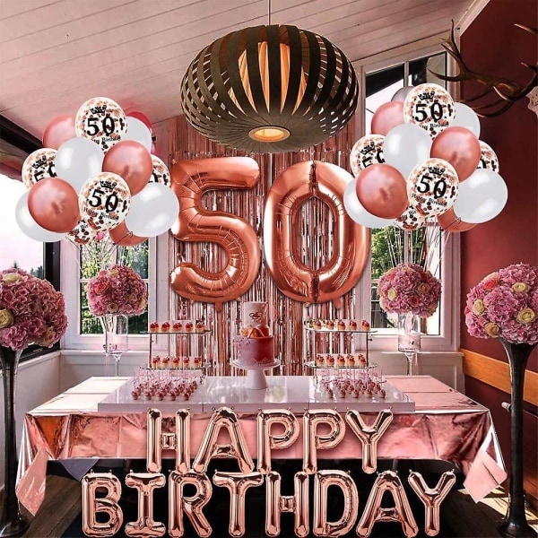 50-årsjubileum roséguld födelsedagsfestdekorationer, jubileumsbordskonfetti för flickor, damer
