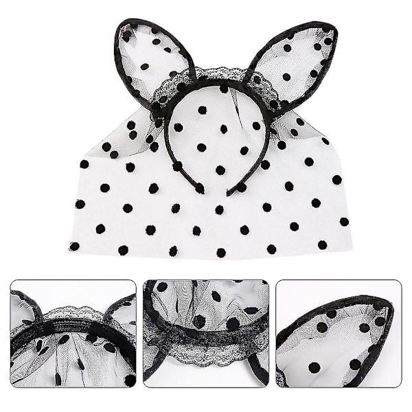 Sexy Kattører Hårbånd med Mesh, Ruffler, Blonder og Polka Dot Sort Maske Slør til Halloween Cosplay Fest Hovedbeklædning