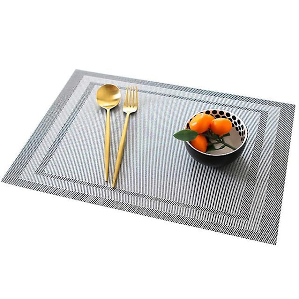 6 st bordsunderlägg set halkfria skål dyna underlägg set tvättbara PVC matbord placemats modern heminredning tillbehör, silvergrå