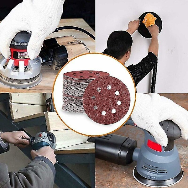Slippapper 125 mm - 100 stycken slippapper för excentrisk slipmaskin 8 hål var 20 x luolv
