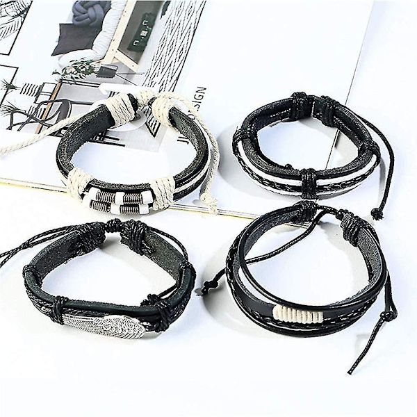12 st Mans Armband Flätade Läder Armband Punk Rep Armband Manschett Vintage Armband Wrap Set Justerbar Trendig
