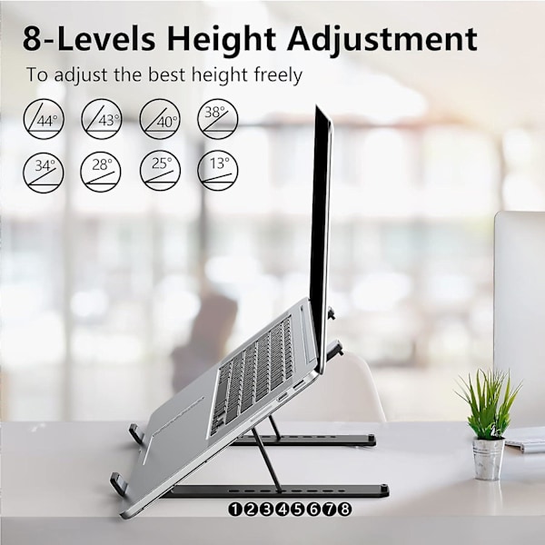 Laptopställ för skrivbord, Justerbar Laptop Riser i Aluminiumlegering Vikbar Bärbar Laptopställ, Ventilerad Kylning Notebook Ställ