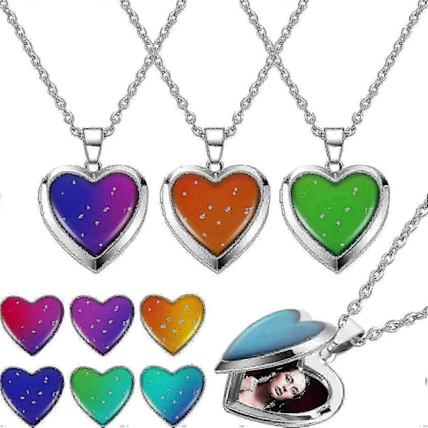 Halsband med hjärtformat humörlås för barn, flickor, rostfritt stål, temperaturkänsligt, färgskiftande kärlekshalsband, födelsedagspresent, kompatibelt med Valentin