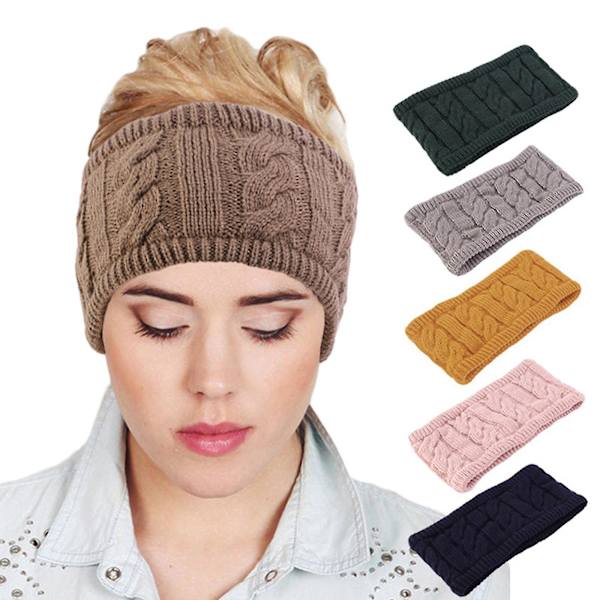 Hodebånd for kvinner, vinter, flettet kabelstrikk, tykk plysjforing, ørevarmer, dobbelt lag, ensfarget, heklet hodeplagg, stretch bandana turban
