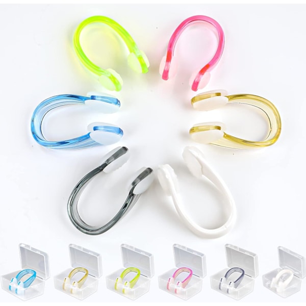 Nose clip Swimming, 6 pieces Anti-slip Nose clip for swimming, Gentle Allergy proof Nose clip with storage box for adults Children Unisex