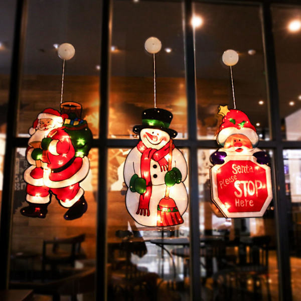 Fönster Silhuett Ljus LED Julmönster Integrerade Ljusa Jul Fönster Tomte Dekoration för Hemmet (J)
