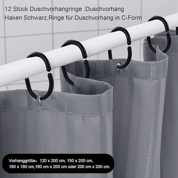 12-pack plast glidande duschdraperiringar svart