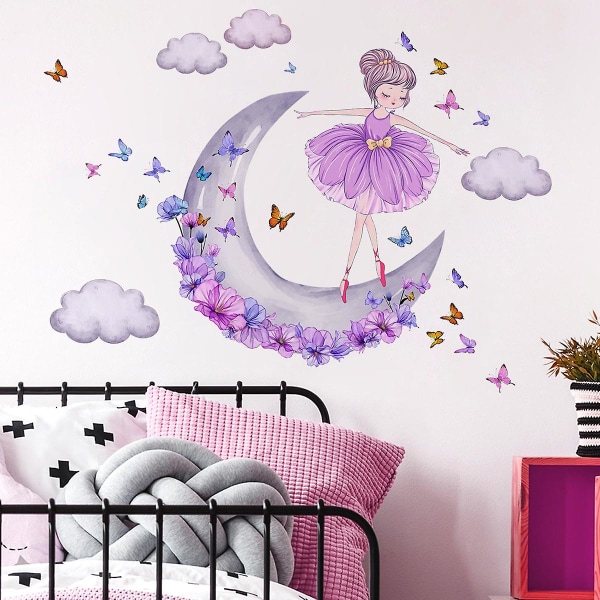 Et sett med Girl Moon Butterflies veggklistremerker Veggdekor for soverommet i stuen