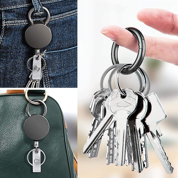 Tungt utdragbart ID-korthållarhjul i metall med bältesklämma nyckelring för visitkortsnyckelkedja 2-pack