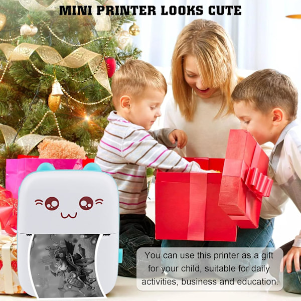 Mini termisk skrivare, Bluetooth-etikettskrivare, bärbar etikettskrivare, kompatibel med Android och iOS (med 5 rullar papper + 5 färgade pennor)