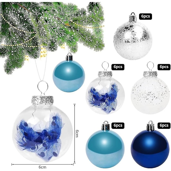 6CM Blå Julgranskulor, Set om 30 Julgranskulor Plastprydnader, Hängande Bollprydnader, C