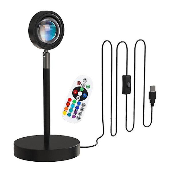 Solnedgang Lampe, 16 Farver Solnedgangsprojektionslampe Med Fjernbetjening, Flere Farver Natlys Til Stue Soveværelse Ferie Dekoration, Usb Port