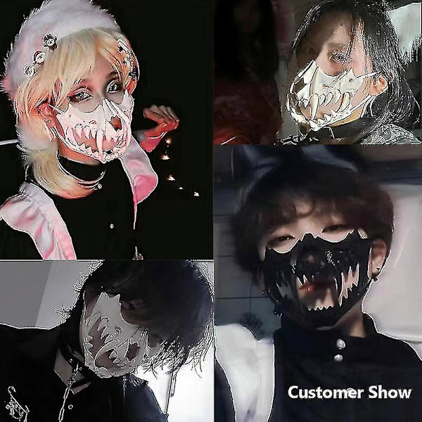 Japanilainen naamio aikuisille - Resininen puoli-kasvovalkoinen kallo pelottava kauhu naamio - Cosplay-asujuhlat Halloween-koristeellinen roolipeli