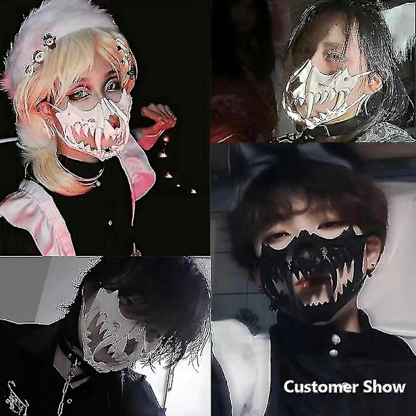 Japansk Maske til Voksne - Harpiks Halvmaske Hvid Kranium Gysende Horrormasker - Cosplay Kostumefest Halloween Dekorativ Rollespil