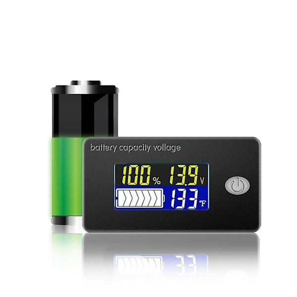 Batterikapacitetsindikator 12V Display LCD Voltmeter Temperaturmätare Testare