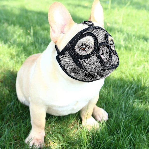 Hundemundkurv med kort snude Justerbar Åndbar Mesh Mundkurv til Engelske Franske Bulldogs Anti-bid Tygning (S 30-42 cm, Sort)
