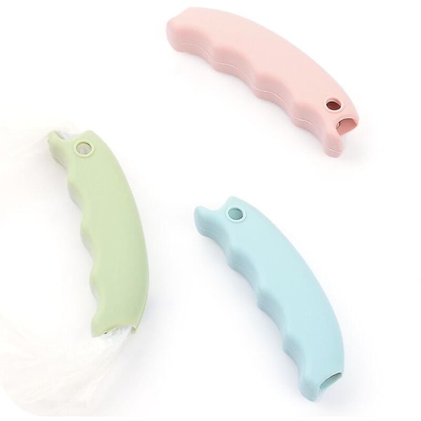 Gjenbrukbare silikonhåndtak plastposeholdere med nøkkelring for silikonbærbare handleposer Handle Shopping Handle Carry Bag 9X2.5cm 3stk Blå