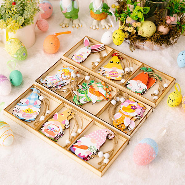 9 st/ask 3-fack Easter-hänge Bunny Carrot Ansiktslös Tomte Hängande Dekorationer Påskfest Dekor (B)
