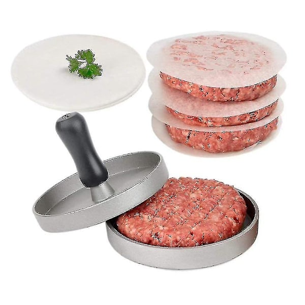 Aluminium Hamburgetpresse med 100 Gratis Pattypapirer