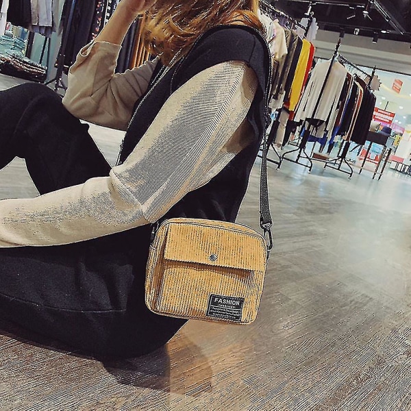 Axelväska Dam Canvas En Axel Messenger Bag Liten Kvadratisk Corduroy Väska (Röd)