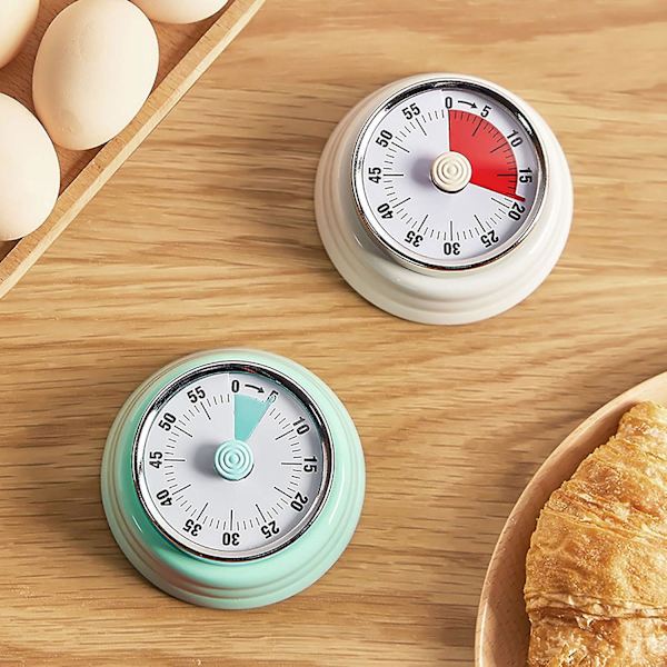 Rustfrit stål vintage køkkentimer med magnetisk bagside, 60-minutters nedtælling og høj ring - Ideel mekanisk timer (grøn)