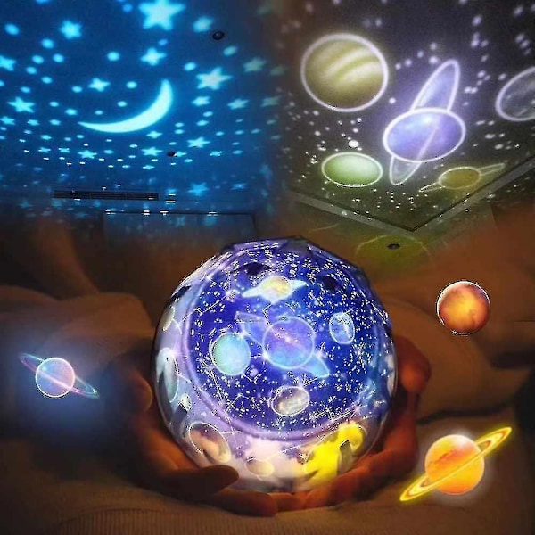 LED Natlampe Stjerneklar Himmel Magisk Stjerne Måne Planet Projektor