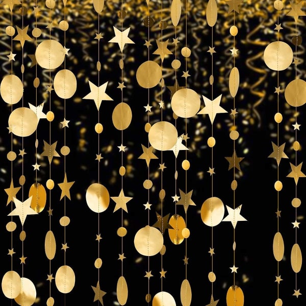52 fod lille gylden skinnende stjerne kranssæt, cirkel ornamenter banner