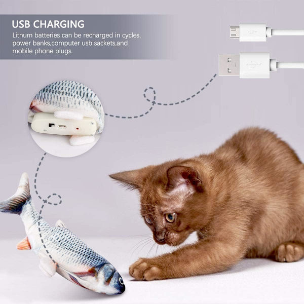 Kattmyntaleksaker, Elektrisk fiskleksak för katt, Kattunge plyschleksak, Interaktiv kattmyntaleksak, USB-laddning