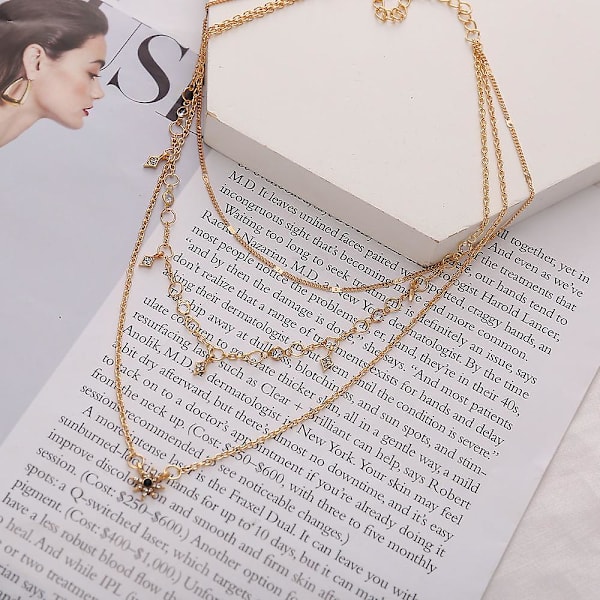 Bohemia Lagdelt Choker Halskjede Stjerne Og Måne Halskjede Stjerne Choker Rhinestone Stjerne Måne Charm Anheng Halskjede Flerlags Halskjeder For Kvinner Og Jente