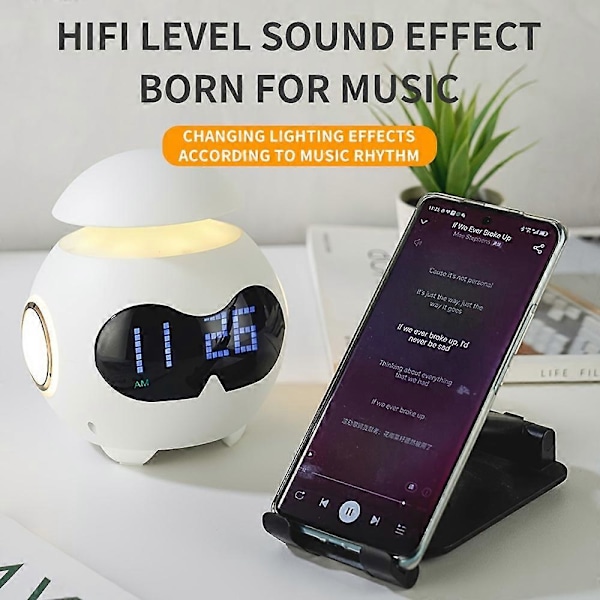 Expression Bluetooth Musik Väckarklocka, Rolig Stämningsbelysning för Sovrum (Vit)