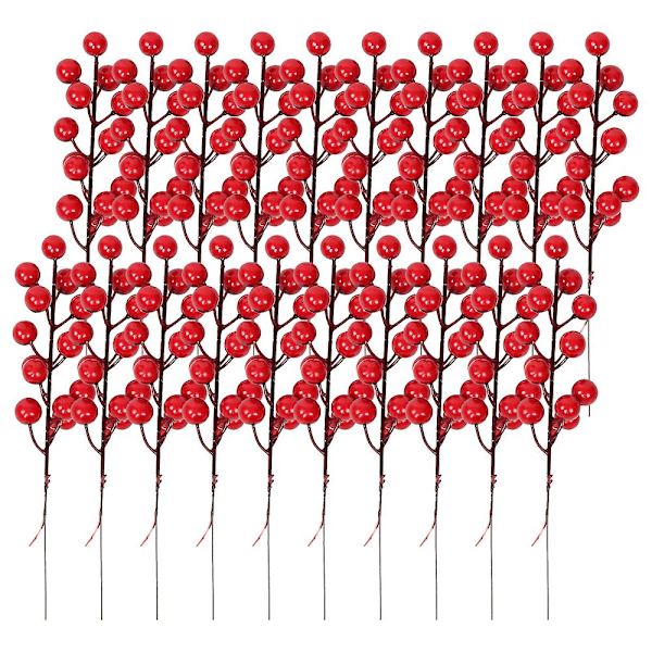Konstgjorda Röda Bärgrenar, 20 St Glitter Julklappsplock för Julgranprydnader, DIY Julkrans, Semester- och Heminredning