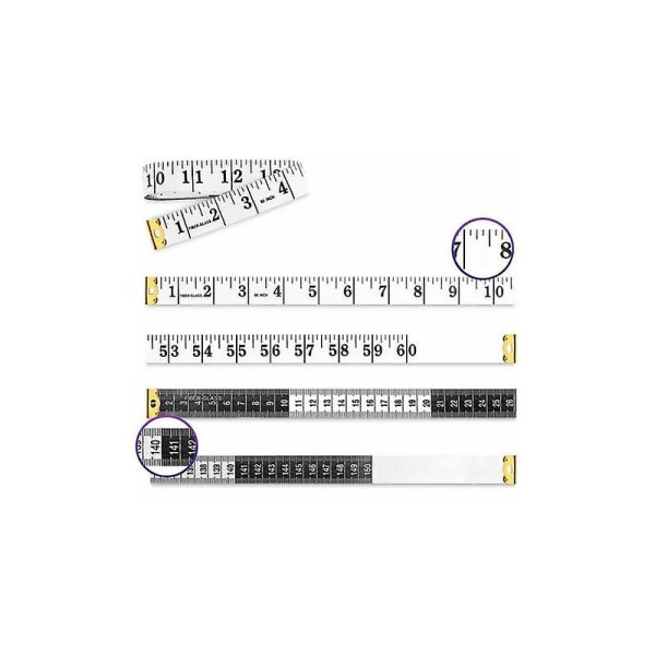 Dobbeltsidig målebånd for kropp, bryst, søm og håndverk, 150 cm, 4 stk., hvitt