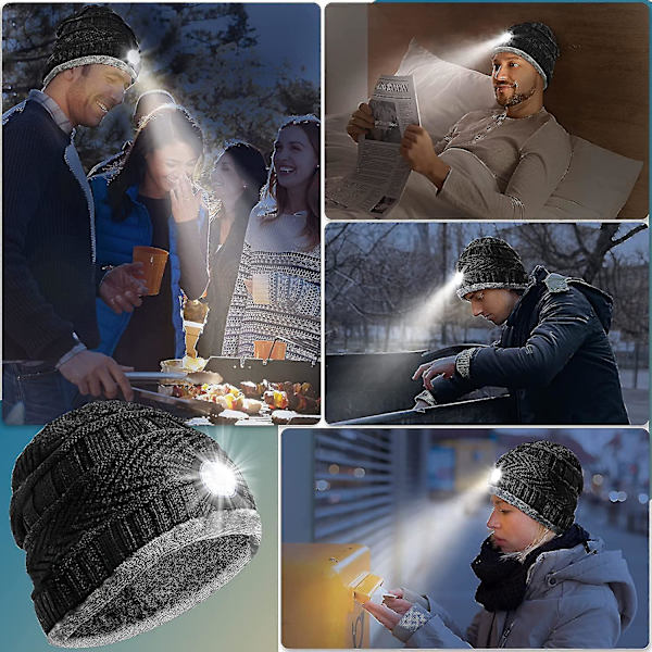 LED-lue Beanie-lue med Lys - Strømper Fyller Gaver Til Menn Kvinner Lommelykt Beanie med Hodelykt Vinterlue