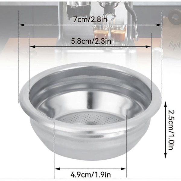 Ruostumattomasta teräksestä valmistettu kahvisuodatin, 58 mm uudelleenkäytettävä suodatin kahvikori paineistettu verkko suodatin kori kahvikoneen varaosat (kaksi kupin koko)