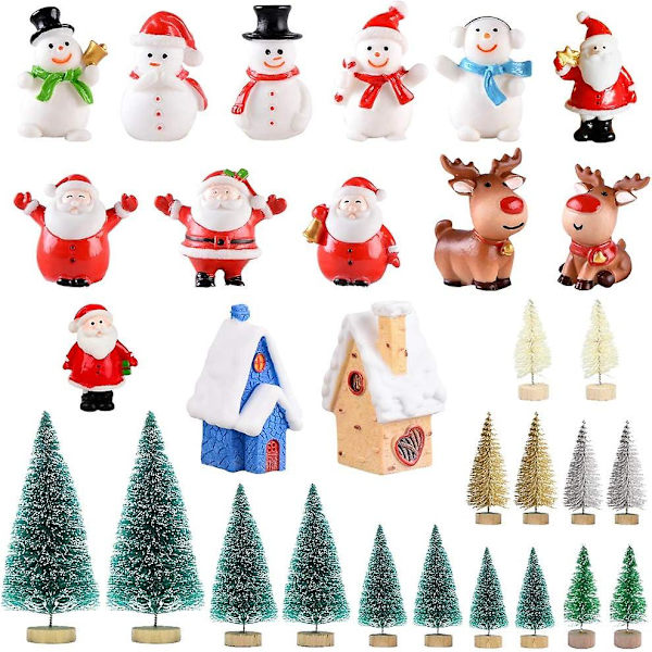 Julpynt Miniatyrset 30 st Mini Julfigurer Tomte Julgran Snögubbe Rensa söta tecknade juldekorationer