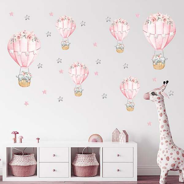 En uppsättning väggdekaler med elefanter i luftballonger, väggdekaler för vardagsrum, sovrum och kontor