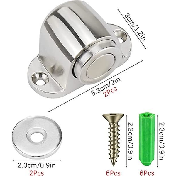 Sæt med 2 kilemagnetiske dørstoppere i rustfrit stål med monteringsskruer, ingen kraft eller smadring af væggene