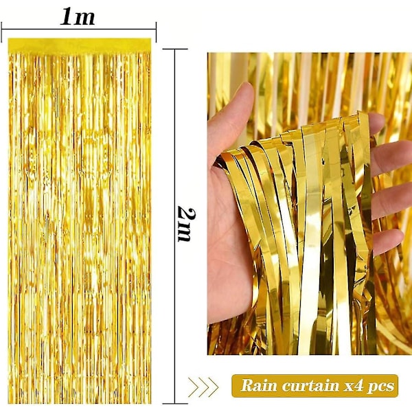 Metalliska Glittrande Gardiner, 4-pack Guld Glittrande Bakgrund, Folie Glittrande Gardiner, För Födelsedag Bröllop Fest Halloween Jul DIY Fotobås Dekoration