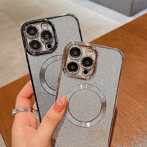Kompatibel med Iphone 14 Pro Max Magnetiskt Gradient Glitterfodral, Pläterad Bling Söt Fodral med MagSafe för Kvinnor Flickor Fullt Kameraskydd Bakre Skydd