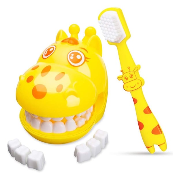 pædagogisk børstelegetøj - Rollelegetøj til børn Sød giraf Tidlig uddannelse tegneserie-tandbørstningslegetøj Model, Undervisning af børn Børstetilstand
