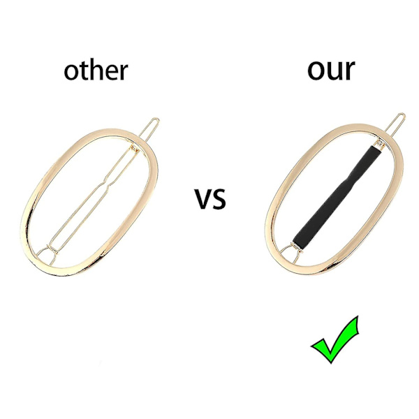 Set med 2 enkla hårklämmor för kvinnor, ny design halkfri gummiklämma guld och silver ihåliga geometriska metallhårklämmor (oval)