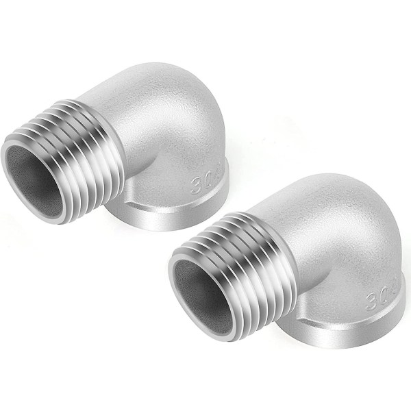 2 st 304 rostfria 90 graders vinkelkopplingar, 1/2\" hane till 1/2\" hona BSP rörkopplingar