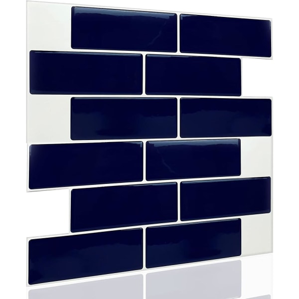 Sett med 16 deler, blå Subway selvklebende fliser, selvklebende bakplate til kjøkken, baderom, 3D murstein vinyl selvklebende papir