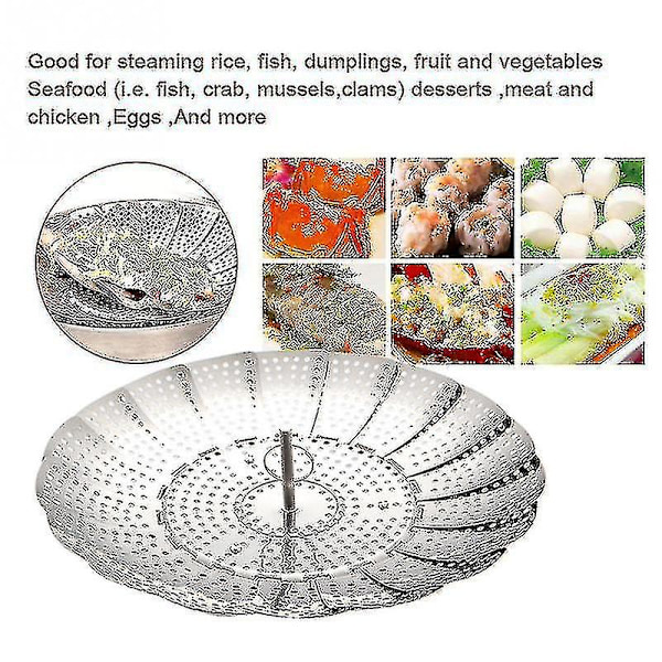 Køkken Foldbar Dampkurv Dish Damp Rustfrit Stål Madkurv Mesh Grøntsags Dampkoger Dampkoger