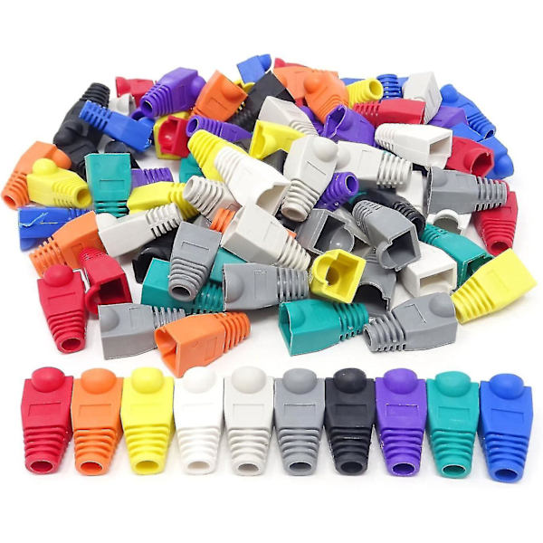 100 st 10 färger plast RJ45 Ethernet nätverkskabel dragavlastning stövlar kabelkontaktpluggöverdrag för Cat5 Cat5e Cat6